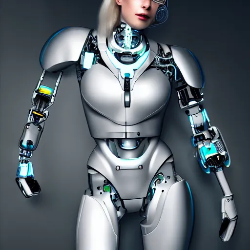 Image similar to beutiful white girl cyborg, full shot, alfred kelsner, artstaition, epic composition