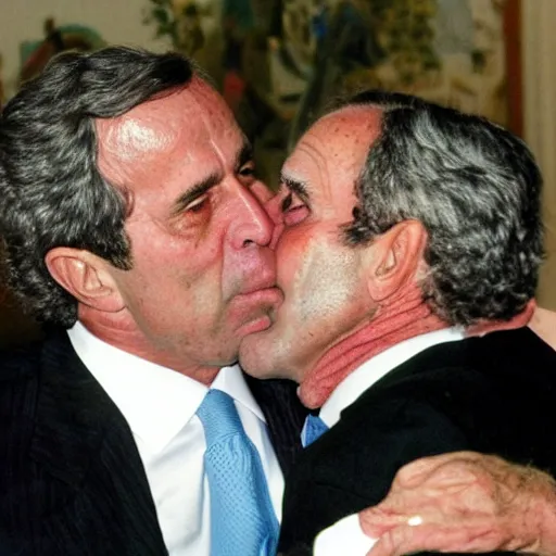 Image similar to nestor kirchner having a deep long sloppy kiss with george bush