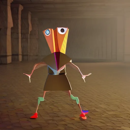 Image similar to pyramid head in pixar style, cute colorful adorable, cgi render