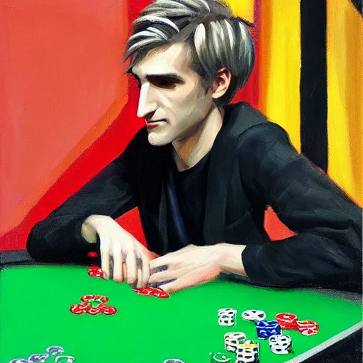 Image similar to xQc gambling , oil painting