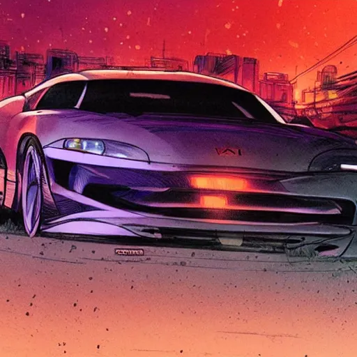 Prompt: a beautiful comic book artwork of a supra on a highway at night, by Jerome Opeña, featured on artstation