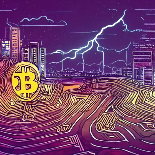 Image similar to landscape of people running away scared from crypto logos standing in the city, digital drawing, beautiful lightning, dribbble art, hyperdetailed, hdr, 8 k