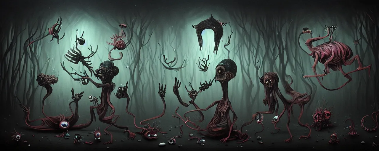Image similar to whimsical alchemical creatures, surreal dark uncanny painting by ronny khalil