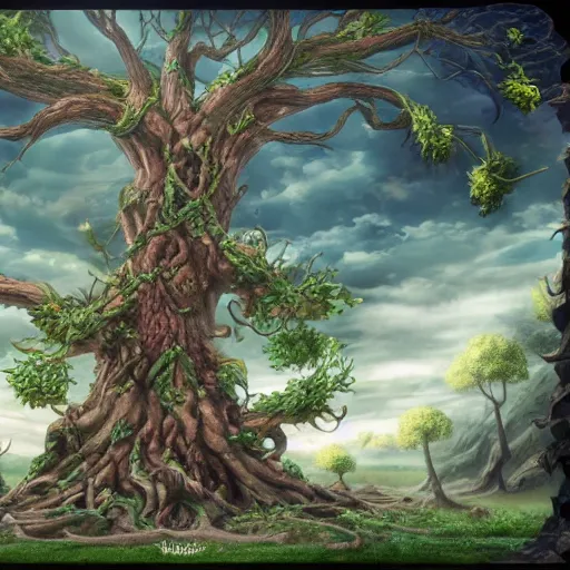 Image similar to yggdrasil surrenders to a bunch of determined ents