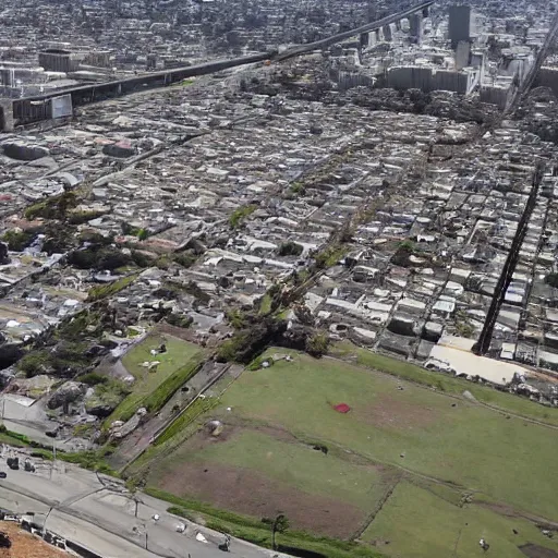 Image similar to san francisco mission dolores park wasteland after nuclear exchange