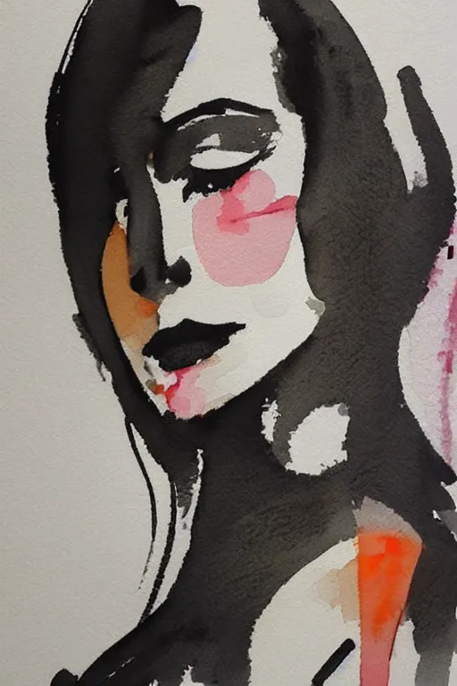 Image similar to beautiful face woman, grey, colorless and silent, watercolor portrait by David downton