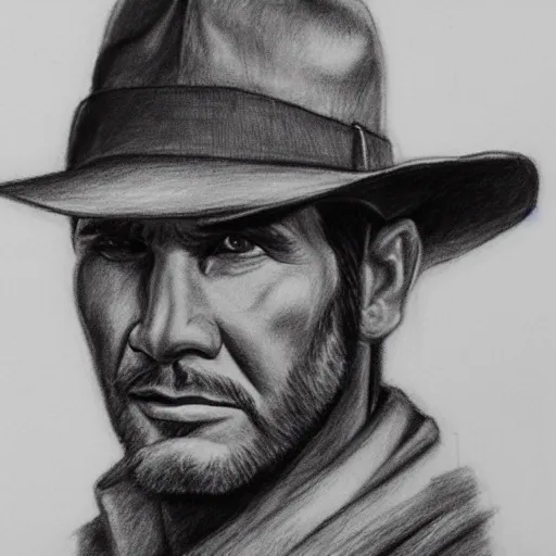 Image similar to charcoal pencil drawing of Indiana Jones