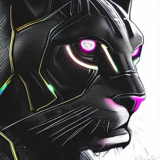 Image similar to Cyberpunk Black Panther, close up shot, neon, cyborg, futuristic, photorealistic, 8K,