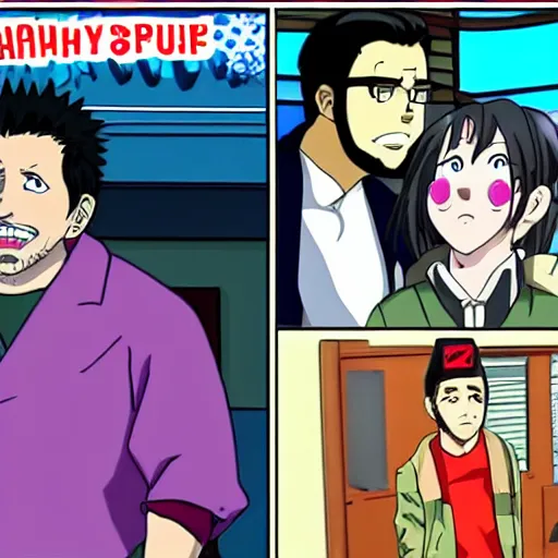 Image similar to always sunny in philadelphia in the style of japanese anime