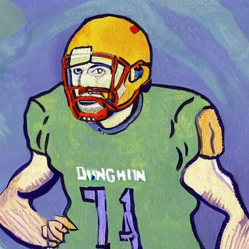 Image similar to A van Gogh style painting of an American football player