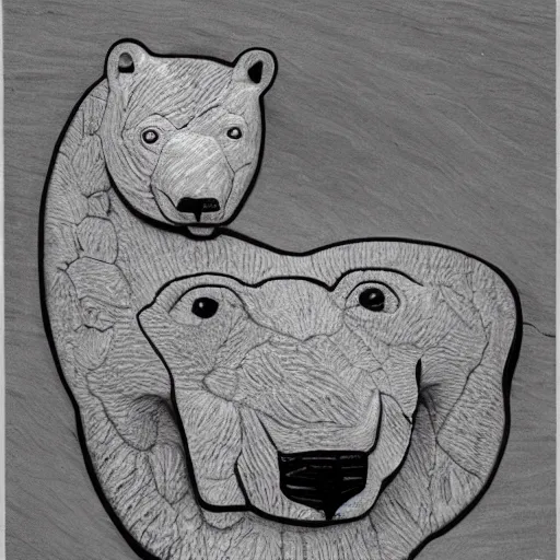 Image similar to carving of a polar bear, mashup between mc escher and vincent van gogh