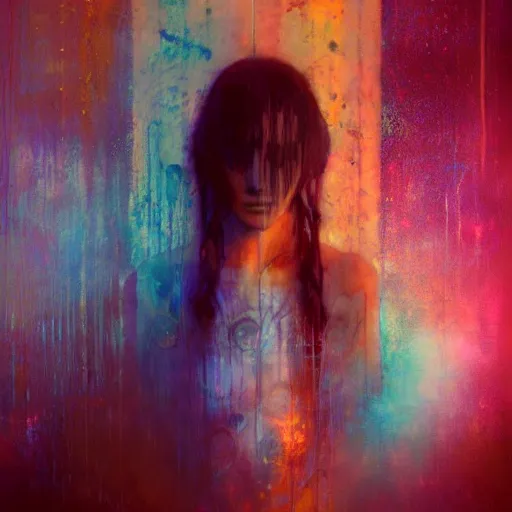 Image similar to resonant frequency by cy Twombly and BASTIEN LECOUFFE DEHARME, colorful, iridescent, volumetric lighting, abstract