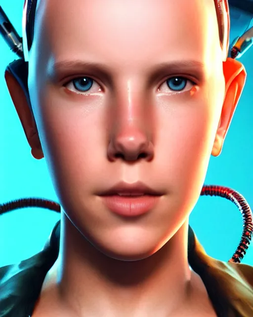 Prompt: Portrait of cyborg Millie Bobby Brown by Yoji Shinkawa, octane render