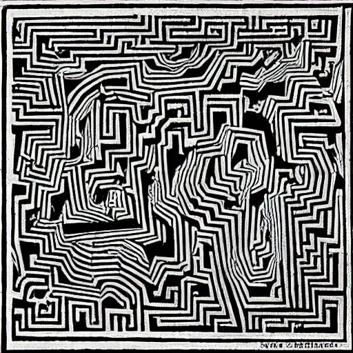 Image similar to the labyrinth of the minotaur as drawn by mc escher