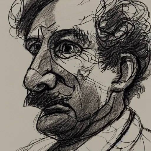 Image similar to a realistic yet scraggly portrait sketch of the side profile of a stern and sophisticated gene ween, trending on artstation, intricate details, in the style of frank auerbach, in the style of sergio aragones, in the style of martin ansin, in the style of david aja, in the style of mattias adolfsson