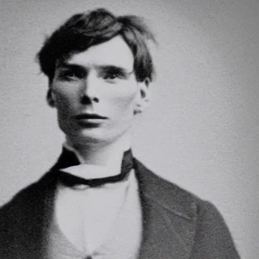 Image similar to victorian photograph of cillian murphy, 1 8 8 0 s, 1 8 9 0 s, very grainy, blurry