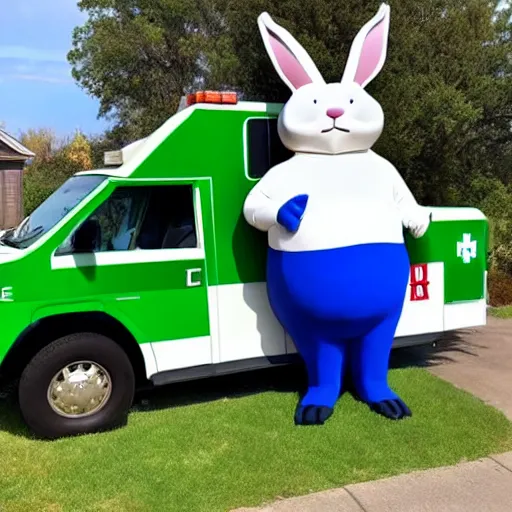 Image similar to big chungus, anthropomorphic ambulance shaped like big chungus, high resolution photo