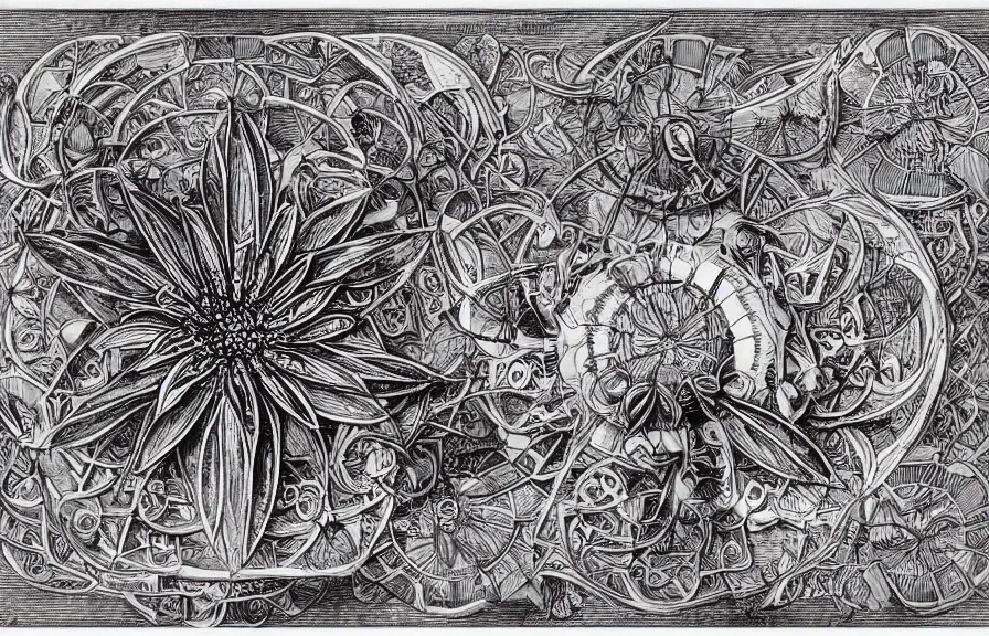 Image similar to realistic detailed schematic layout of a flower, blueprint style, technical diagram, intricate detail, fantasy art, art nouveau, victorian, neo - gothic, gothic, story concept design