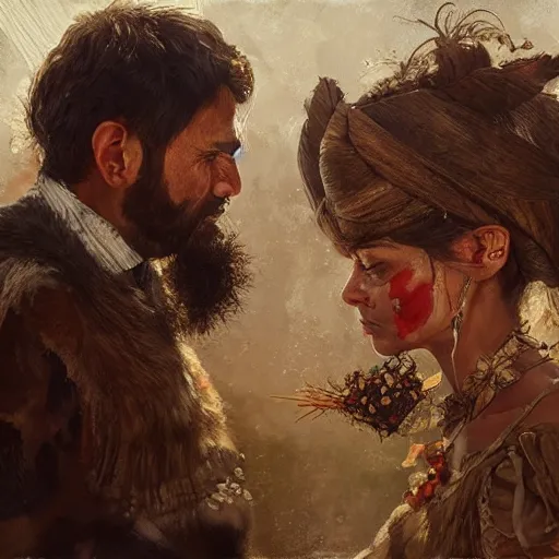 Prompt: ANeanderthal wedding, historically accurate, highly detailed, oil painting, artstation, realistic painting by WLOP