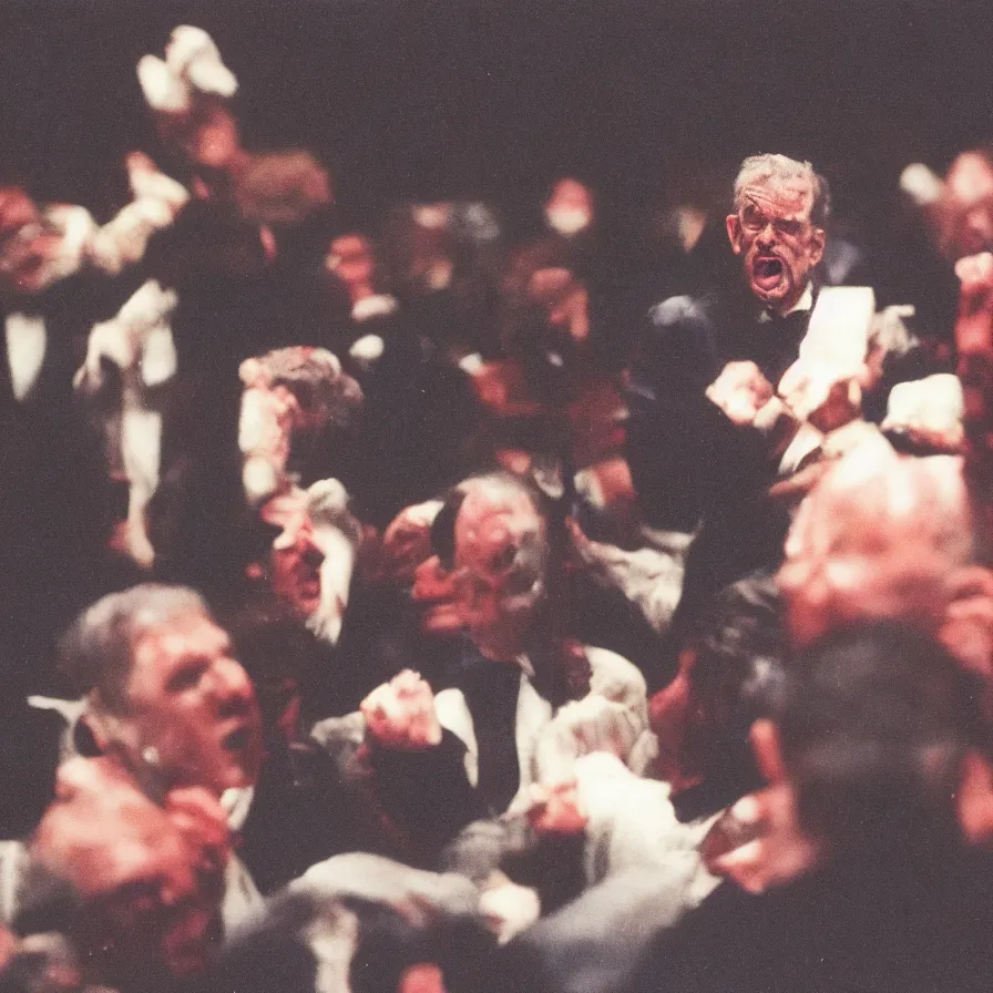 Image similar to 9 0 s movie still of an old man yelling in an empty soviet ballroom flooded with blood, cinestill 8 0 0 t 3 5 mm, heavy grain, high quality, high detail