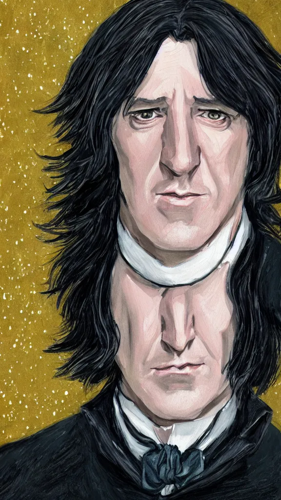 Image similar to a close - up portrait of professor snape, attending the yule ball. beautiful painting by jim kay. color harmony, 8 k detail, gallery quality, hd wallpaper, premium prints available, hyper - detailed, intricate design.