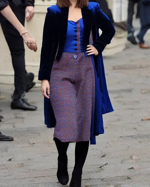 Image similar to Jenna Coleman as the Doctor, velvet blazer, waistcoat