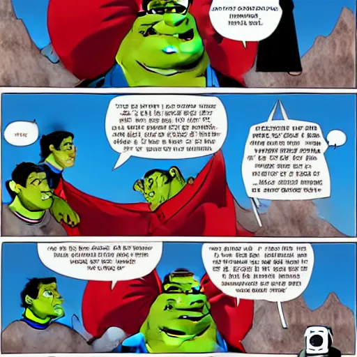 Prompt: Superman vs Shrek in a desert