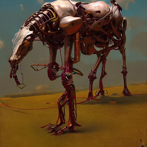 Image similar to carnivorous cyborg horse, by c. leyendecker, degas, simon stalenhag, studio ghibli, barlowe, audobon and beksinski