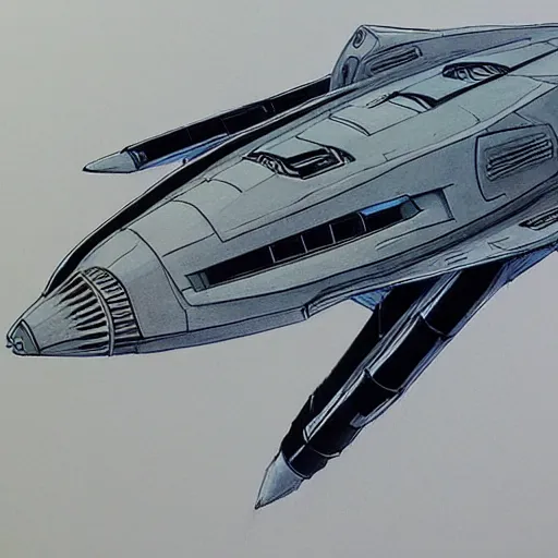 Prompt: copic marker concept drawing of spaceship by doug chiang