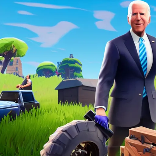 Image similar to Joe Biden in Fortnite, in-game screenshot