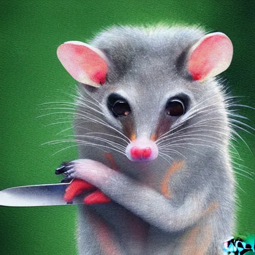 Prompt: creepy possum holding a knife by wiebke rauers