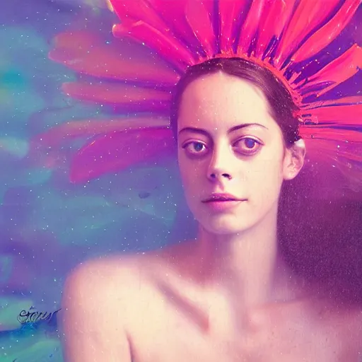 Prompt: portrait of a beautiful girl + kaya scodelario, floating under the deep dream water, beautiful smooth soft light + white petal, by personal photography, art by brookskim, closeup, 4 k, highly detailed, instagram,