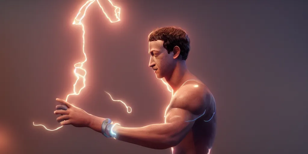 Image similar to professional photograph of a muscular mark zuckerberg as julius caesar, gleaming skin, glowing, sparkling, hyper realistic, digital painting, rendered in unreal 5, octane render, artstation, ambient lighting