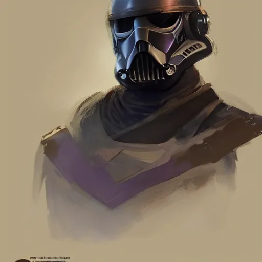 Image similar to concept art of a portrait by greg rutkowski, a soldier of the eternal empire wearing purple and black tactical gear, star wars expanded universe, smooth, sharp focus, artstation hq.