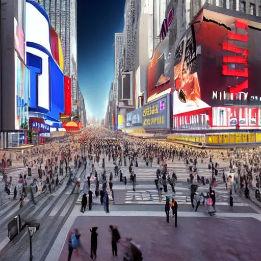 Image similar to hyperrealistic render of a futuristic version of Time Square in New York City