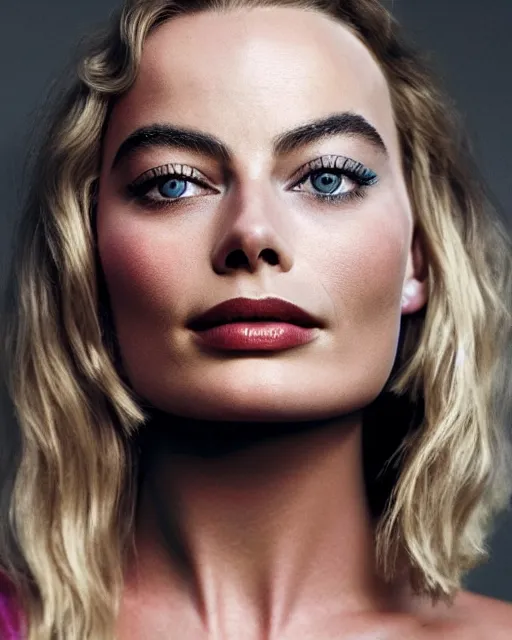 Prompt: dramatic line portrait of margot robbie, colorful glow