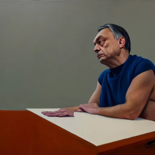 Image similar to viktor orban meditating in a cubicle, oil painting