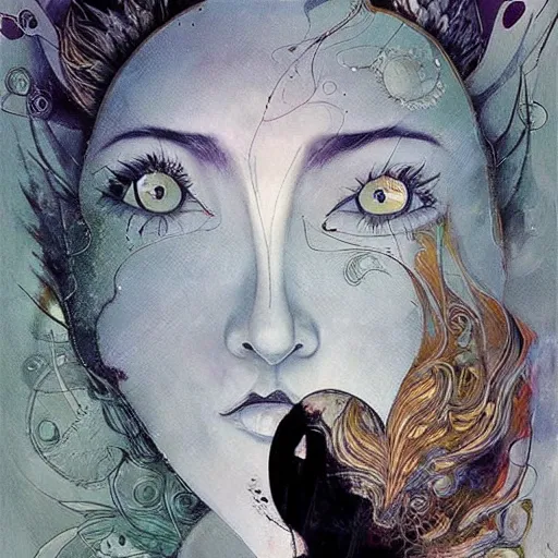 Image similar to looking at the full moon, transparent soul leaving the body, intricate details, brushstrokes, art by loish, dave mckean