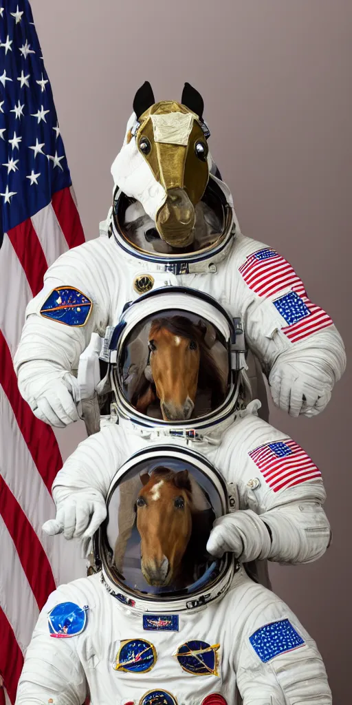 Image similar to astronaut wearing horse head mask