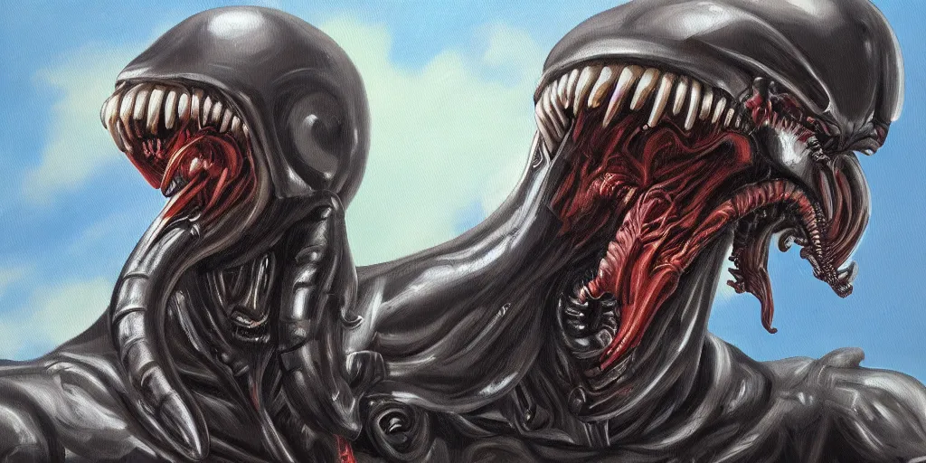 Image similar to pet xenomorph playing fetch character study oil paint on canvas