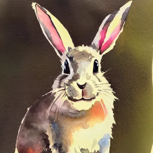 Prompt: water color painting of a bunny