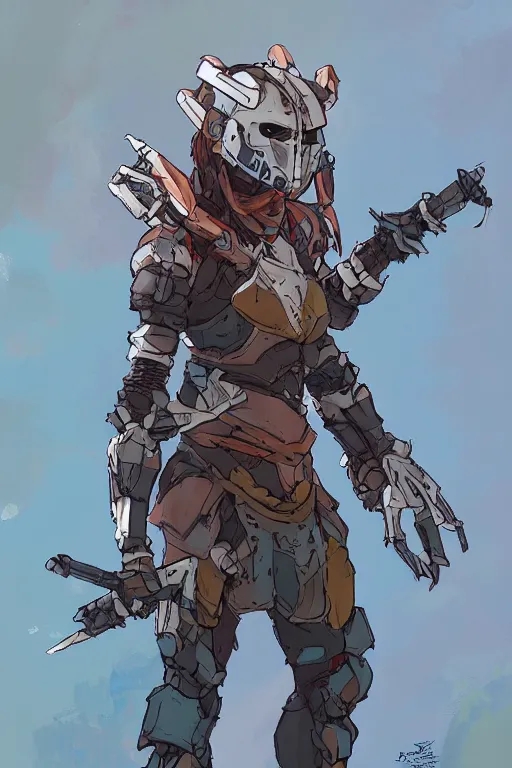 Image similar to combination suit armor aloy horizon forbidden west horizon zero dawn robot ninja mask helmet backpack tribal, gta 5 comics, official fanart behance hd artstation by jesper ejsing, by rhads, makoto shinkai and lois van baarle, ilya kuvshinov, ossdraws