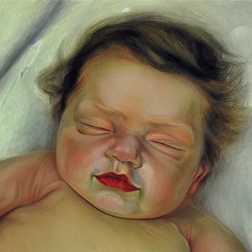 Image similar to high quality high detail painting by lucian freud, hd, portrait of newborn