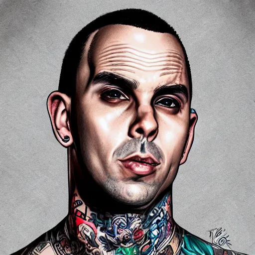 Image similar to Travis barker in the style of gta san andreas in the style of artgerm, rossdraws