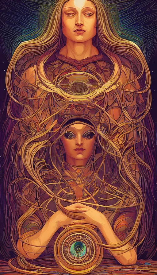 Prompt: the mystical oracle of ancient goddess venus, italian futurism, da vinci, dan mumford, josan gonzalez