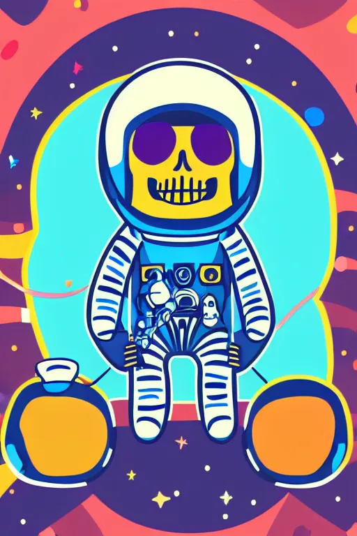 Image similar to A portrait of a skeleton as an astronaut in space, sticker, colorful, illustration, highly detailed, smooth and clean vector curves, no jagged lines, vector art, smooth