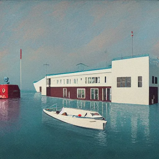 Image similar to yachting club by simon stalenhag