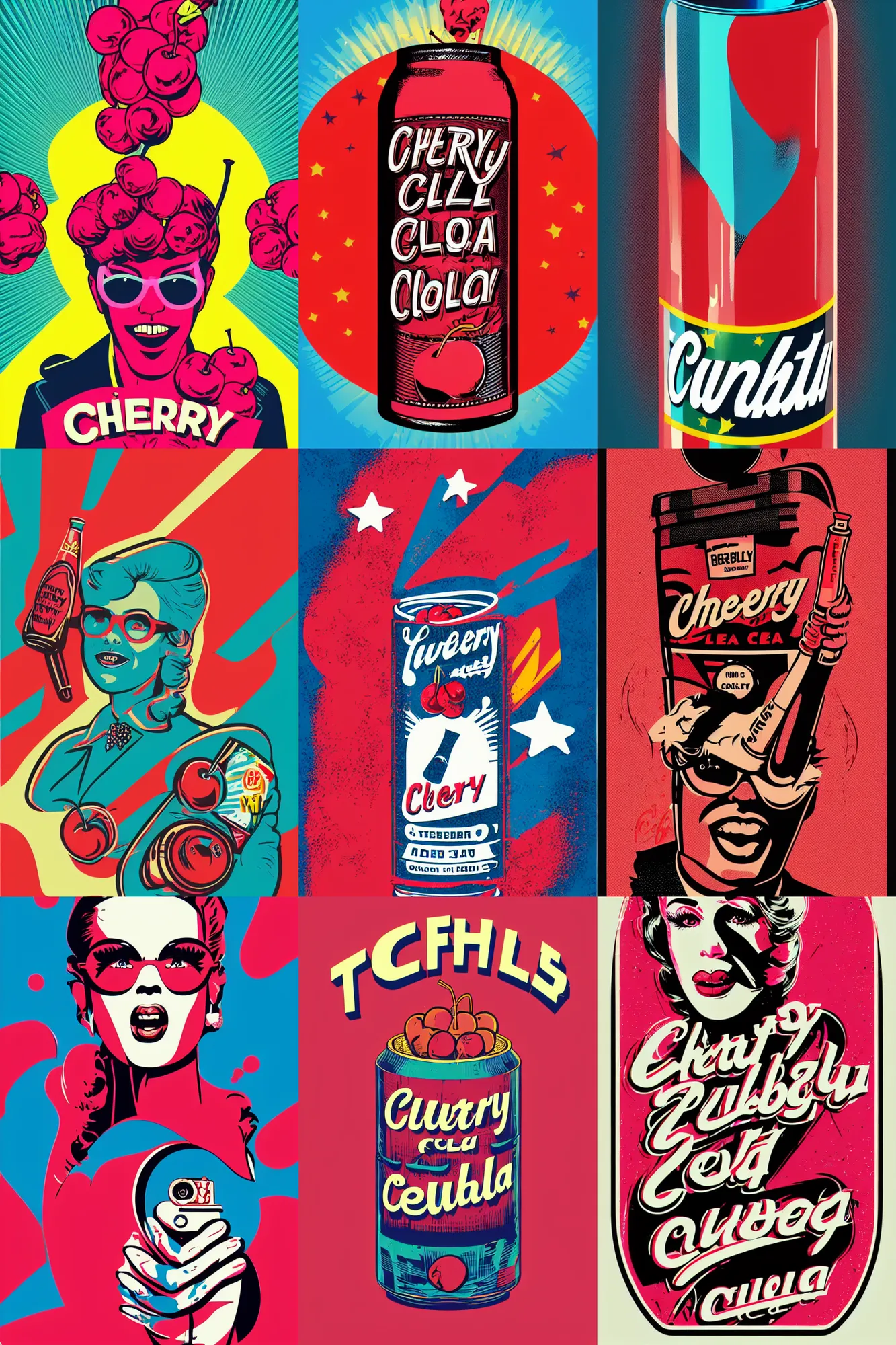 Prompt: cherry cola can retro futurist illustration art by butcher billy, sticker, colorful, illustration, highly detailed, simple, smooth and clean vector curves, no jagged lines, vector art, smooth andy warhol style