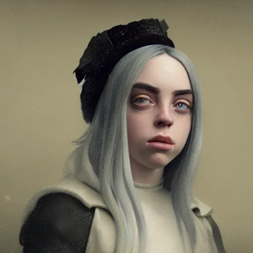 Prompt: Portrait of Billie Eilish in victorian london, elegant, highly detailed, fantasy, artstation, smooth, sharp focus, octane render