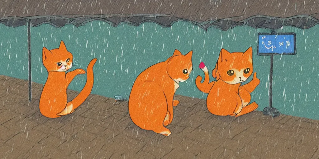 Image similar to an orange tabby kitten waiting in the rain in chuncheon by richard scarry